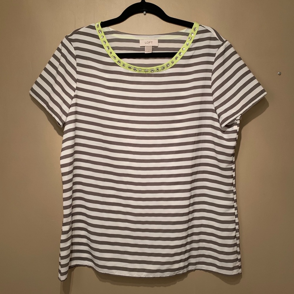 LOFT Striped Blouse with Jeweled Neckline